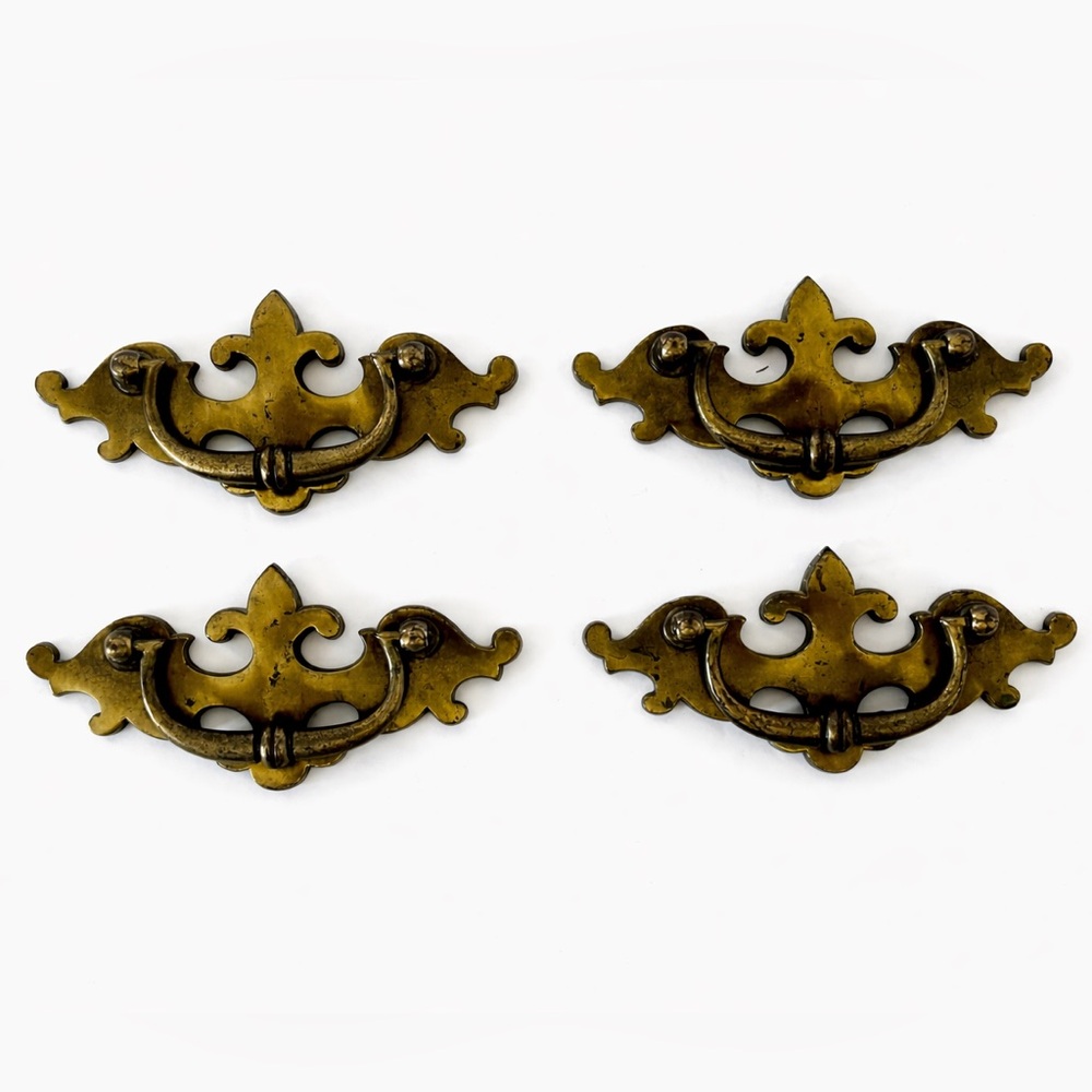 Set of 4 Vintage KPC Brass Chippendale Batwing Drawer Pulls  (N7219)